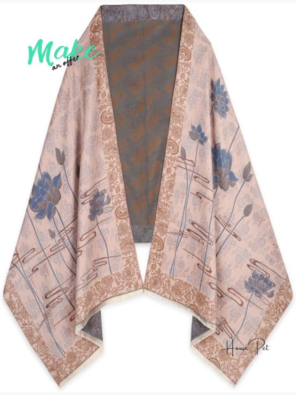 Pashmina Silky Shawl Wrap Evening Blanket Open Front Poncho Cape